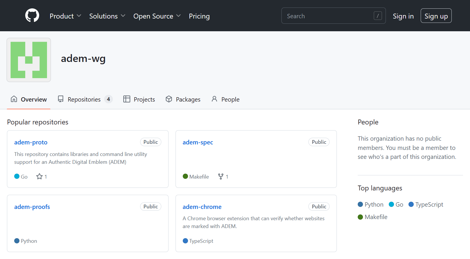 Screenshot of ADEM's Go prototype repository