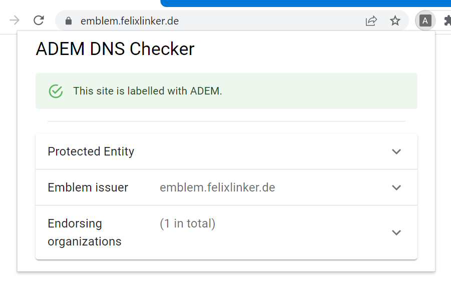 Screenshot of ADEM's browser extension
